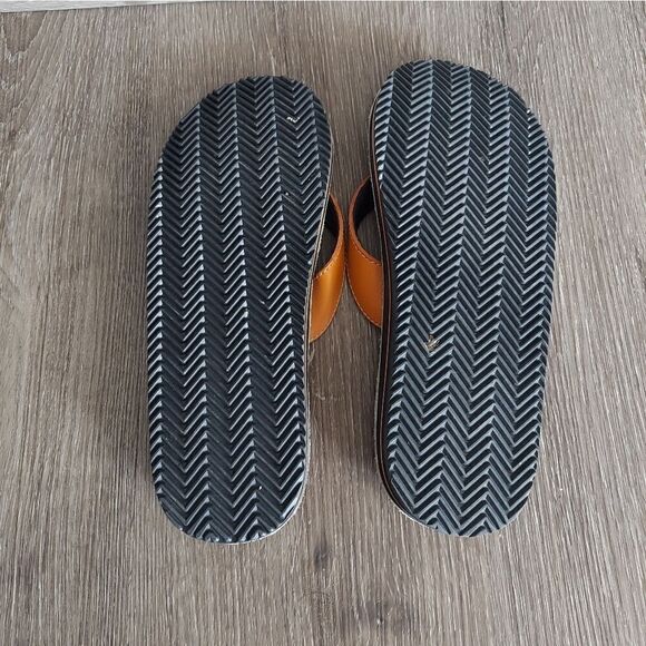 Bass Multi Stripe Flip Flops Sandals Orange Leather Strap Women’s 9M Shoes - Picture 6 of 8